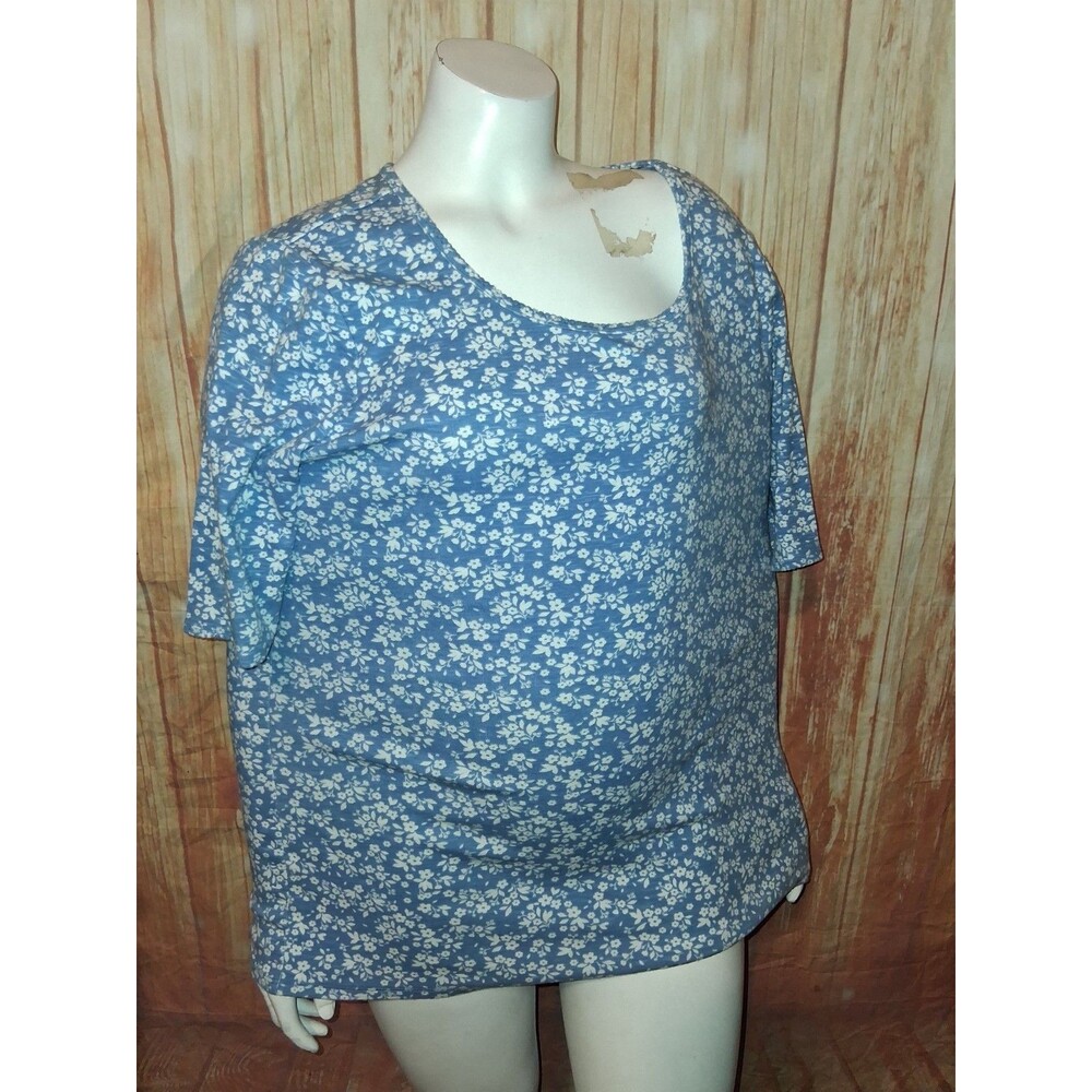 Time And Tru Blue Floral Short Sleeve Blouse Sz XL